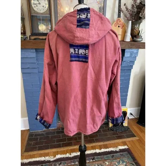 Vintage Baja Poncho Hoodie M Blanket Pullover Hippie Festival India Thailand - Picture 4 of 16